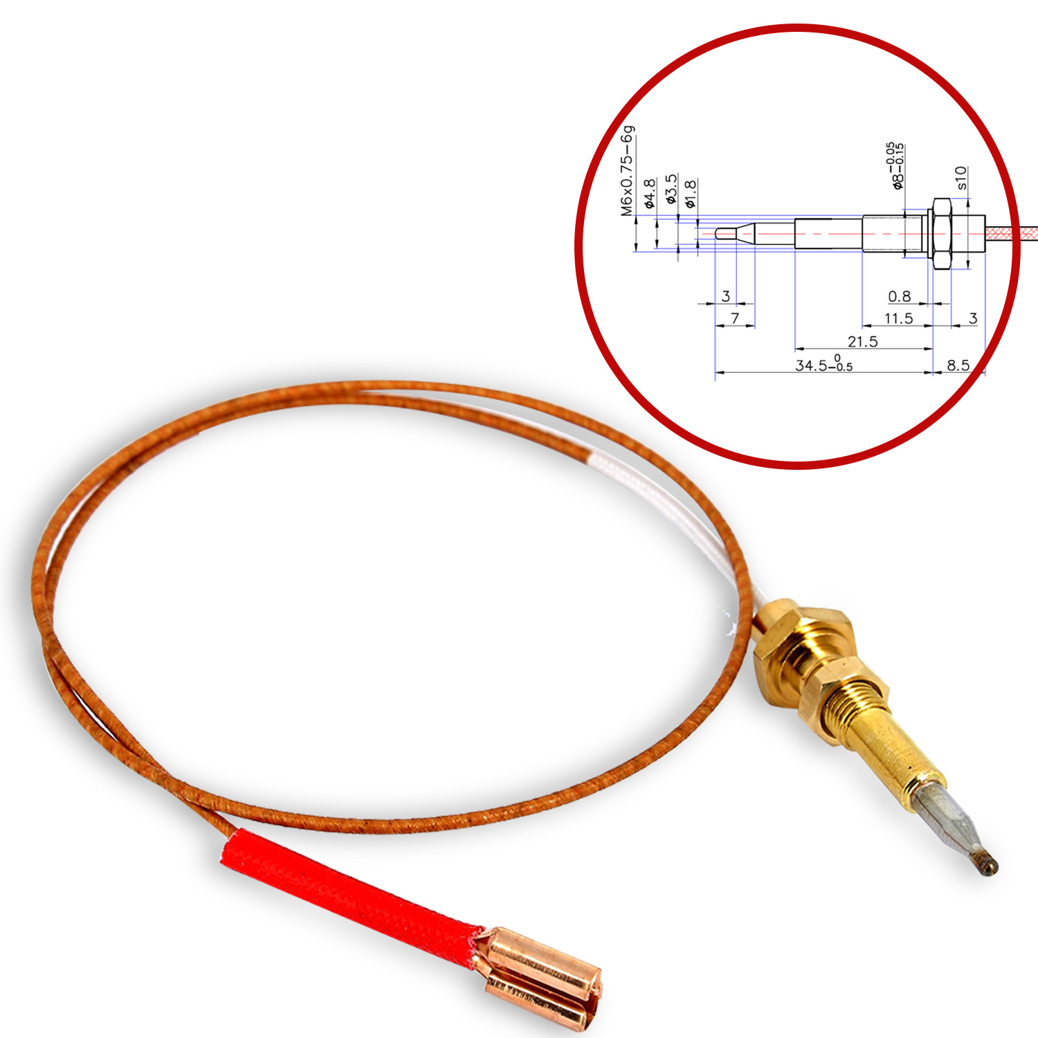 Termocoppia per piani cottura pilota tipo lungo lunghezza 450mm