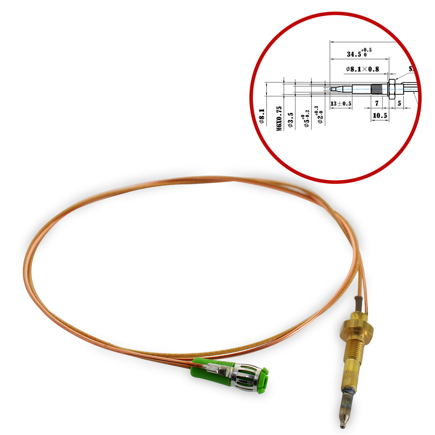 Termocoppia per piani cottura attacco a magnete con dadi di regolazione 750mm ad