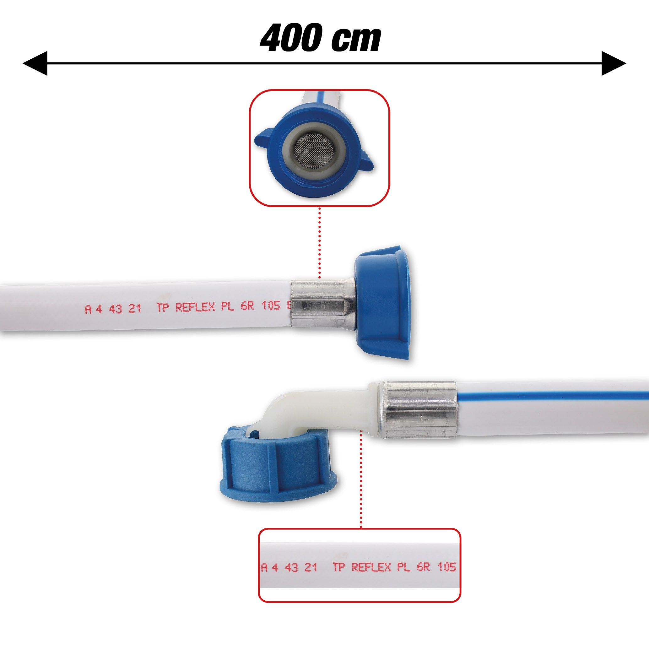 Tubo carico con certificazione vde 400cm max 25° 02-10bar 3/4 ff curva/dritto al