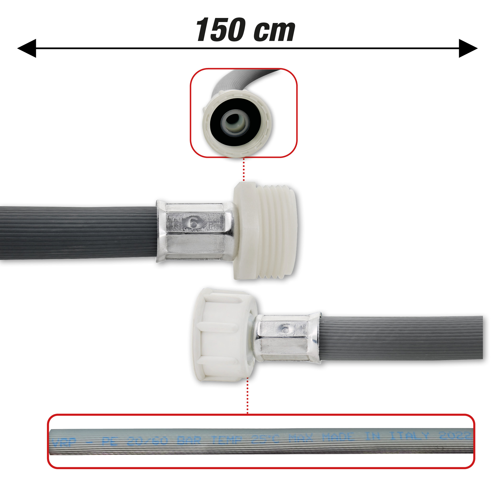 Tubo carico m/f 3/4 150cm 20-60bar max 25°
