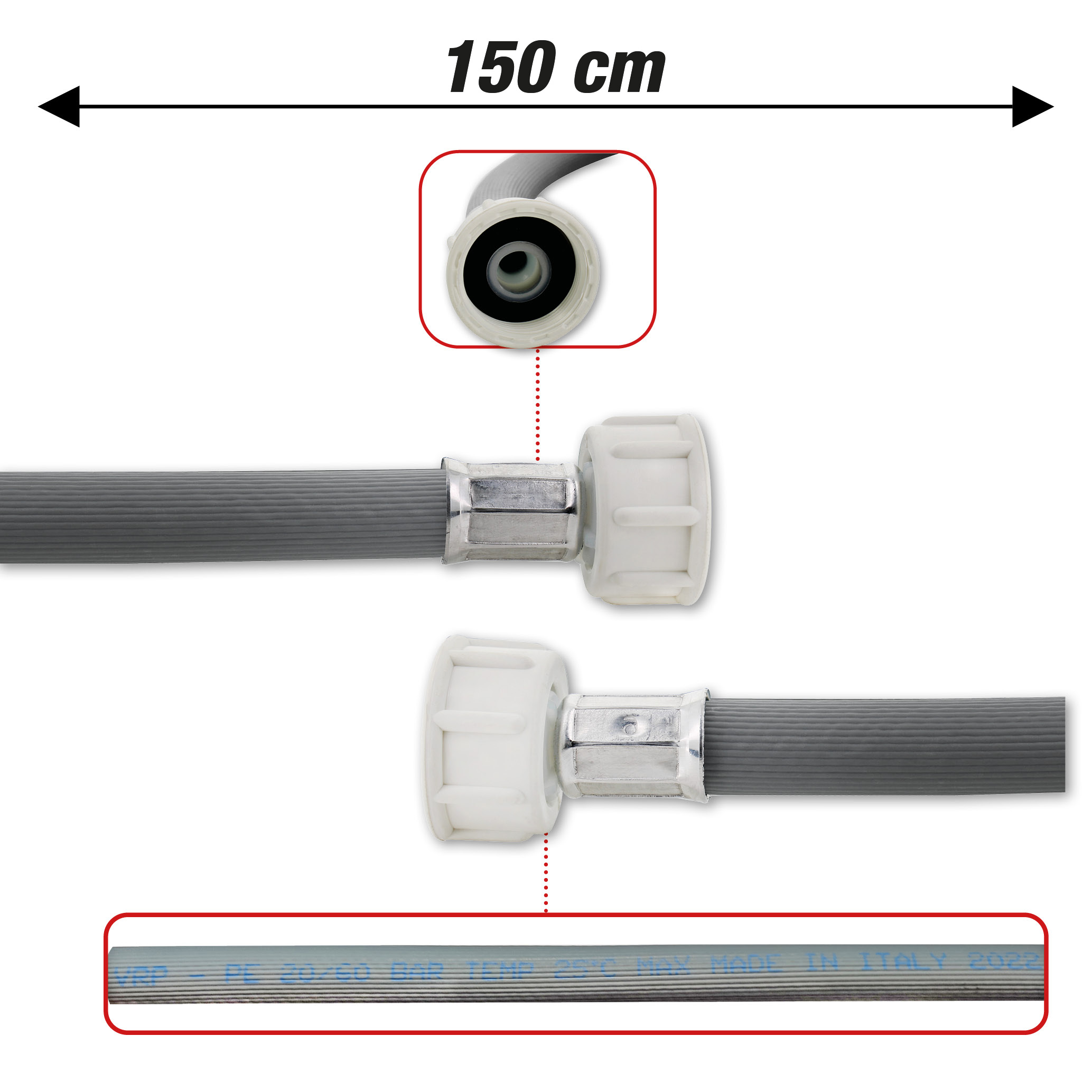 Tubo carico ff dritto/dritto 3/4 150cm 20-60bar max 25°