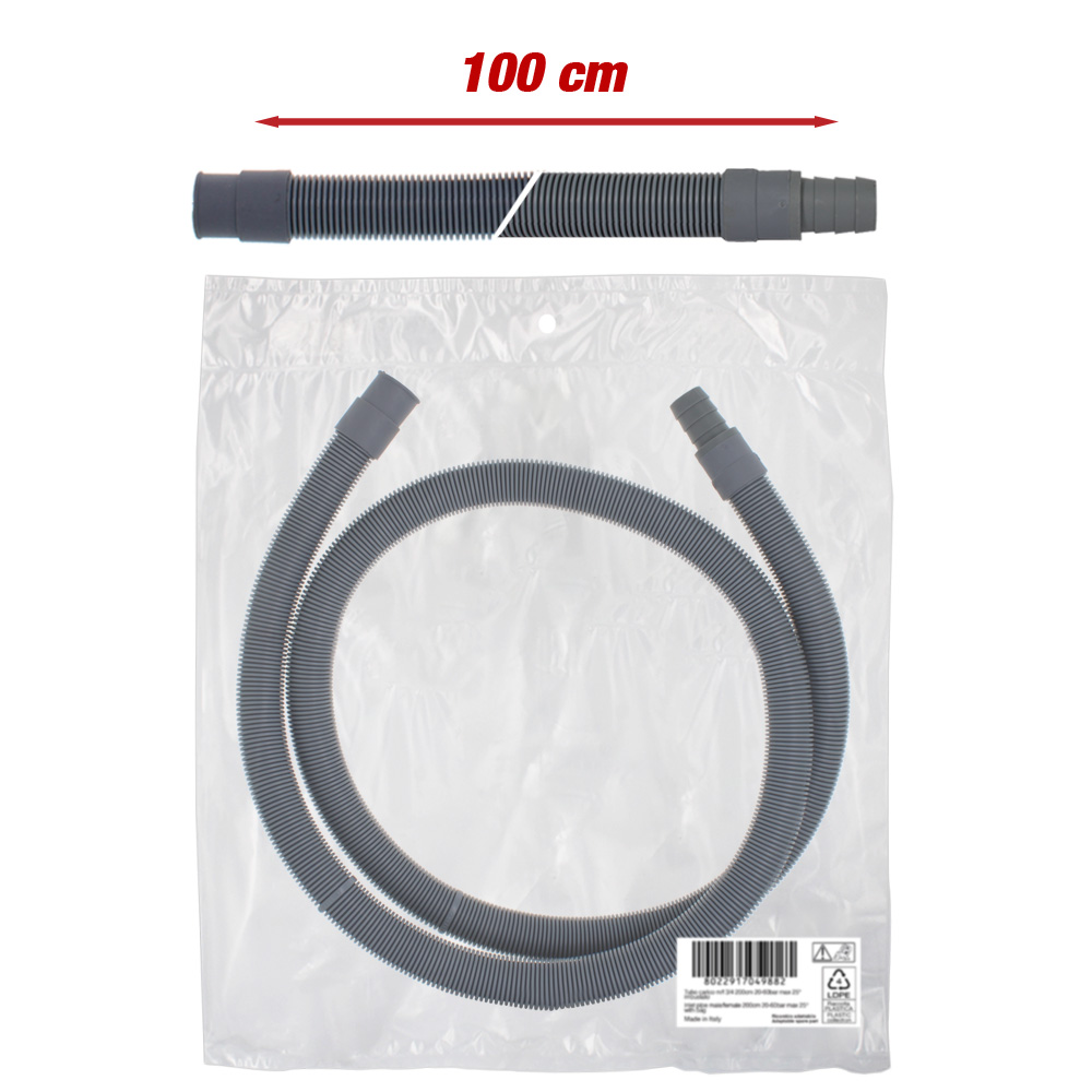 Tubo scarico corrugato 100cm 19x24mm raccordo dritto gomma Ø19mm con giunto conf