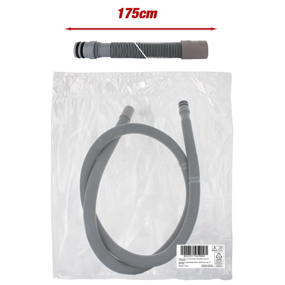 Tubo scarico lvst. Mas. innesto O-ring Ø25mm Fem. Ø22mm L 230cm conf. con foro