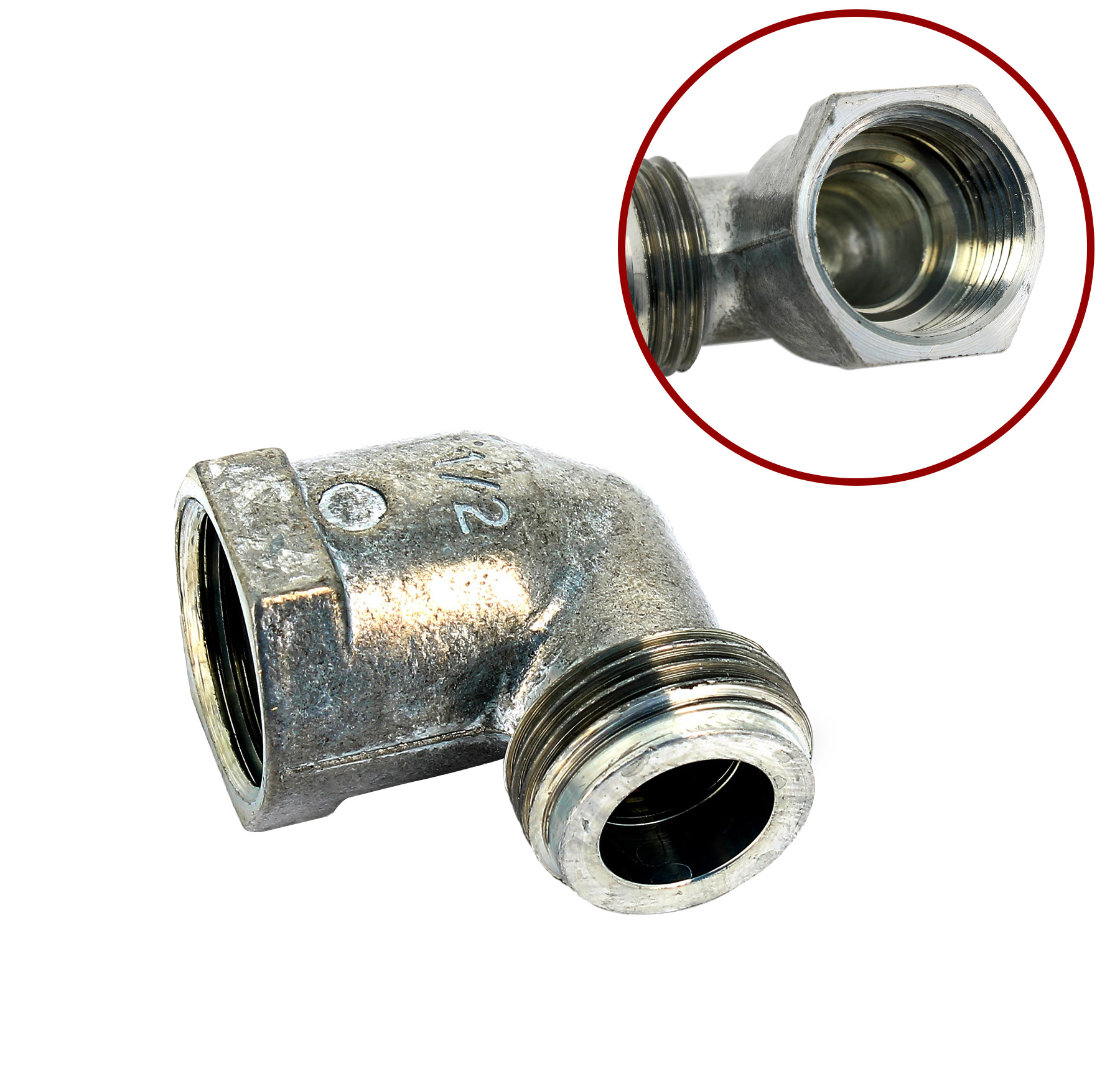 Raccordo gas gomito 1/2 femmina conico per ogiva / maschio con battuta per guarn