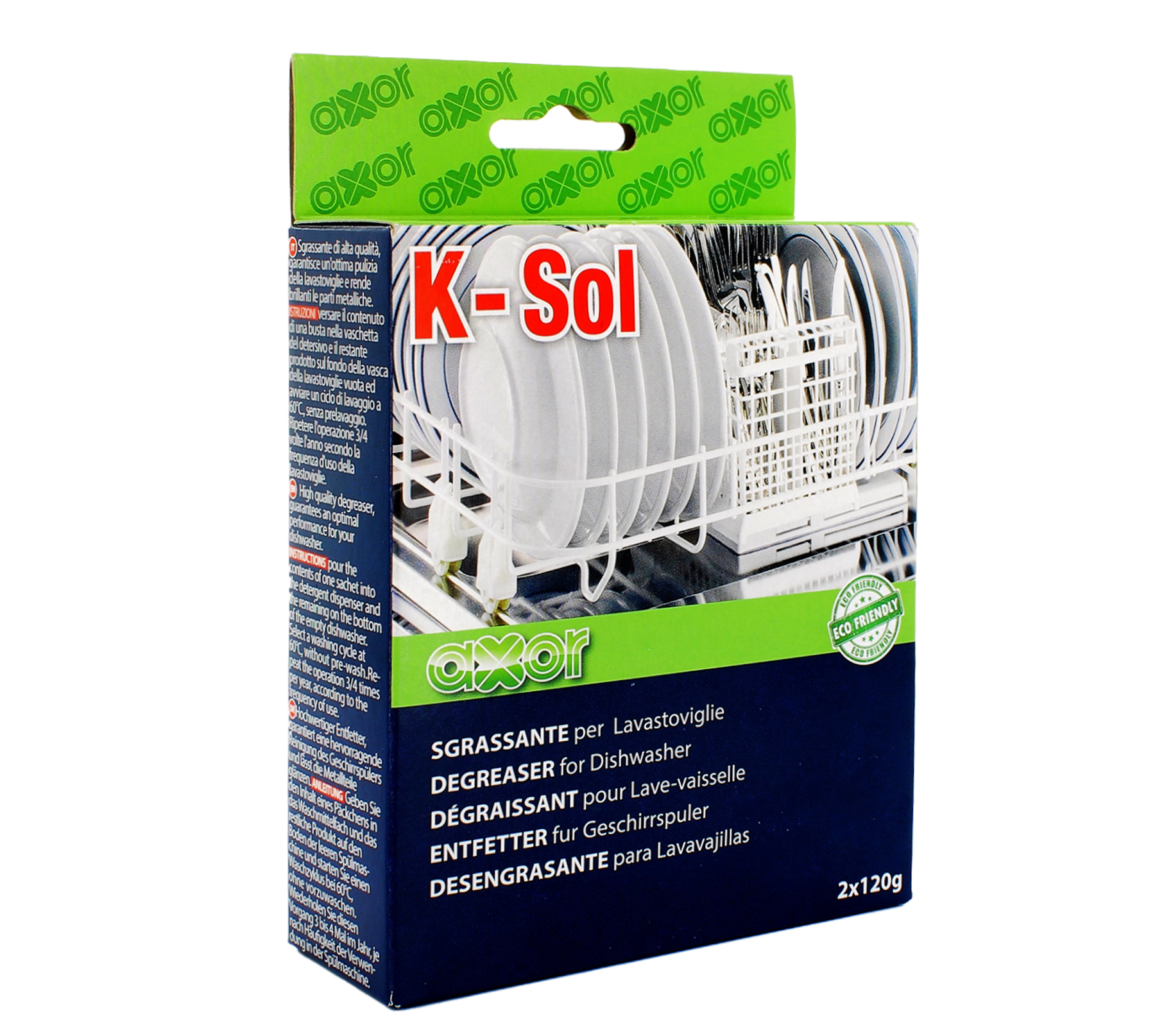 K-sol sgrassante lavostoviglie-lavatrici 2 buste da 125g in scatola prodotto axo