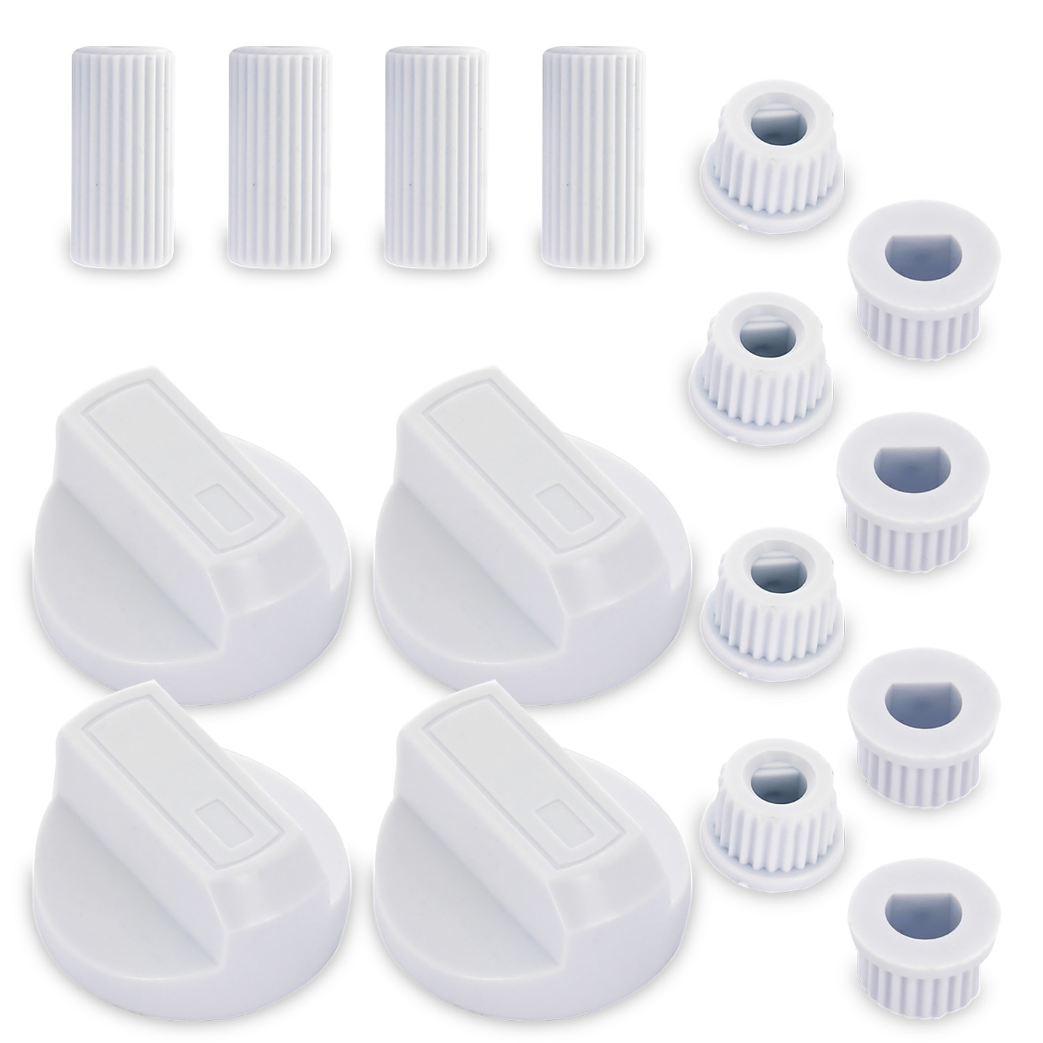 Manopola cucina linea moderna 4pz + kit adattatori asse raso e asse alto Ø 6 e 8