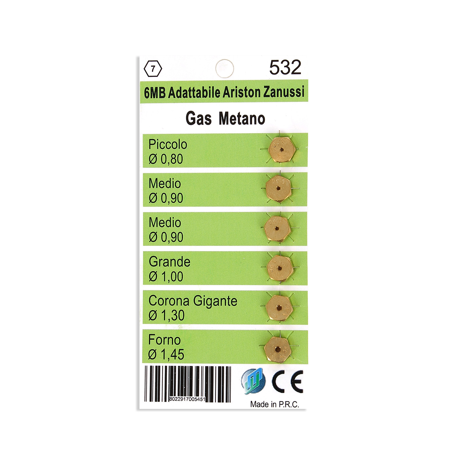 Serie ugelli 6mb metano doppio medio + tripla corona 6 pz adattabile