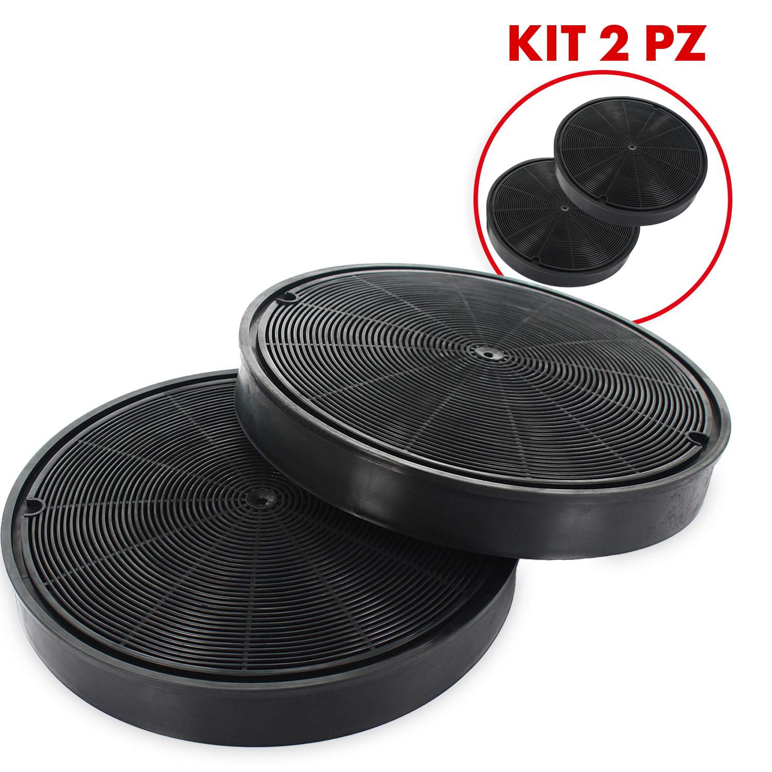 Filtro per cappa aspirante con carbone attivo Ø 200 x h 29 mm kit 2 pz adattabil