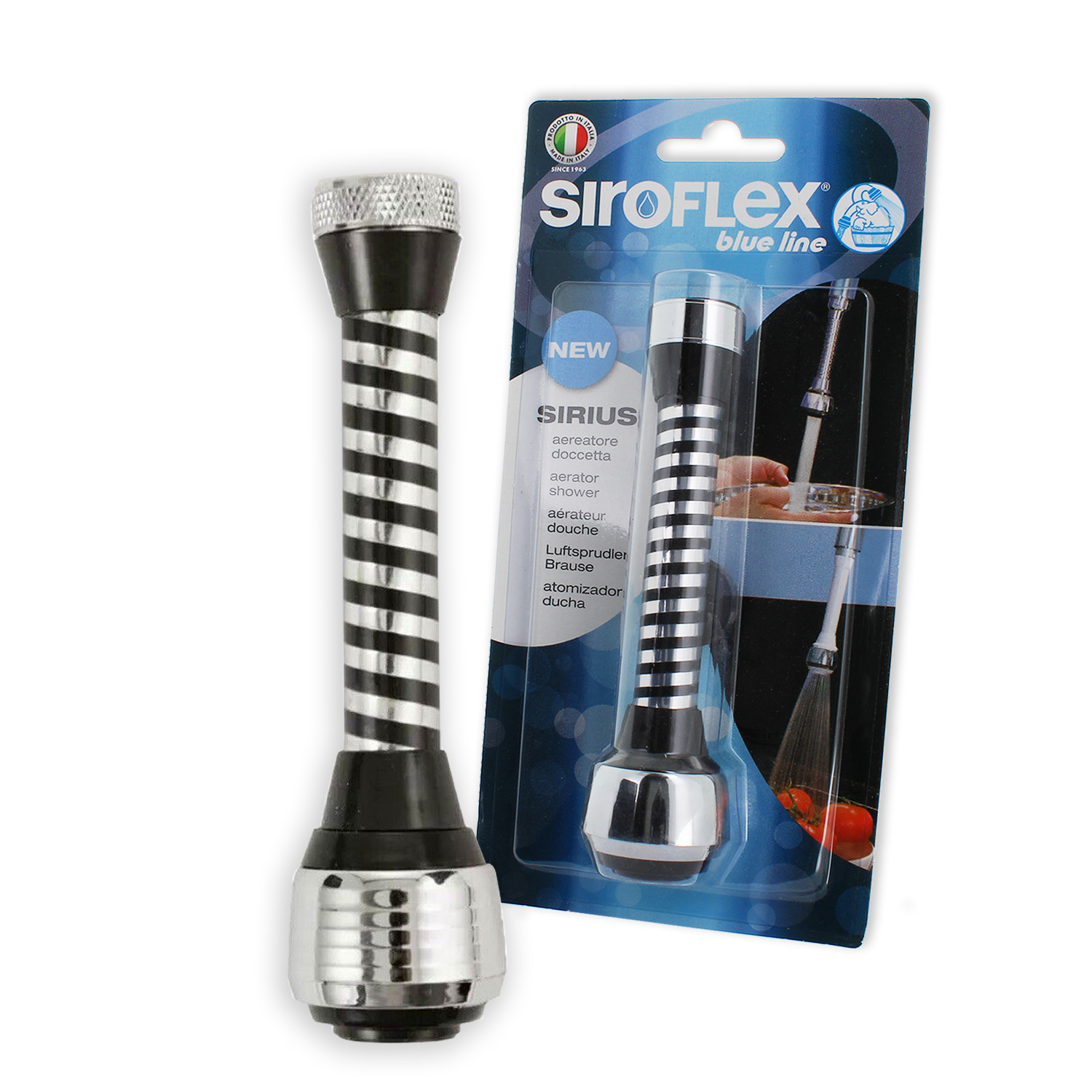 Rompigetto flessibile cromato/nero sirius14cm , ghiera con filetto 22x1 f - 24x1