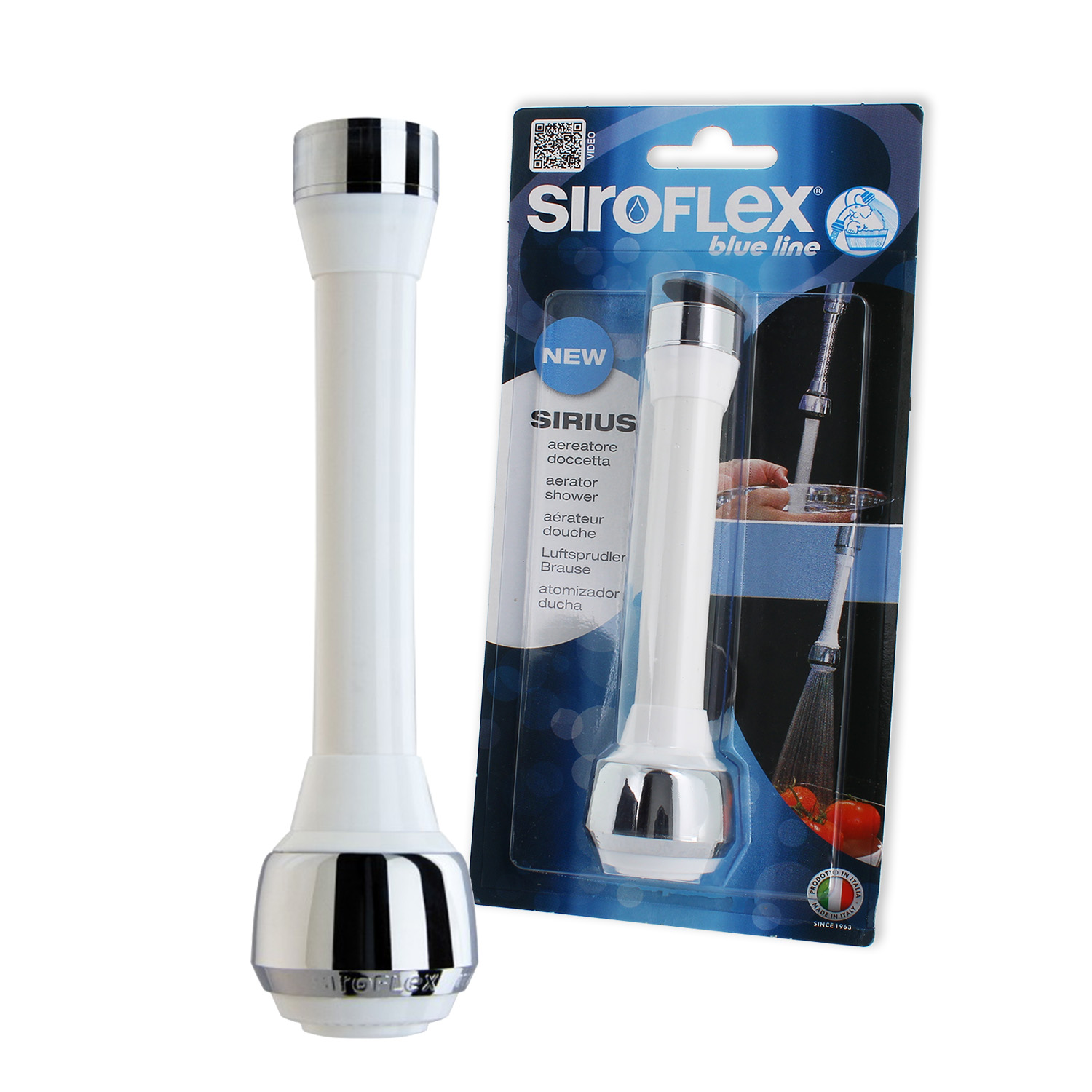 Rompigetto flessibile bianco sirius14cm , ghiera con filetto 22x1 f - 24x1 m 250