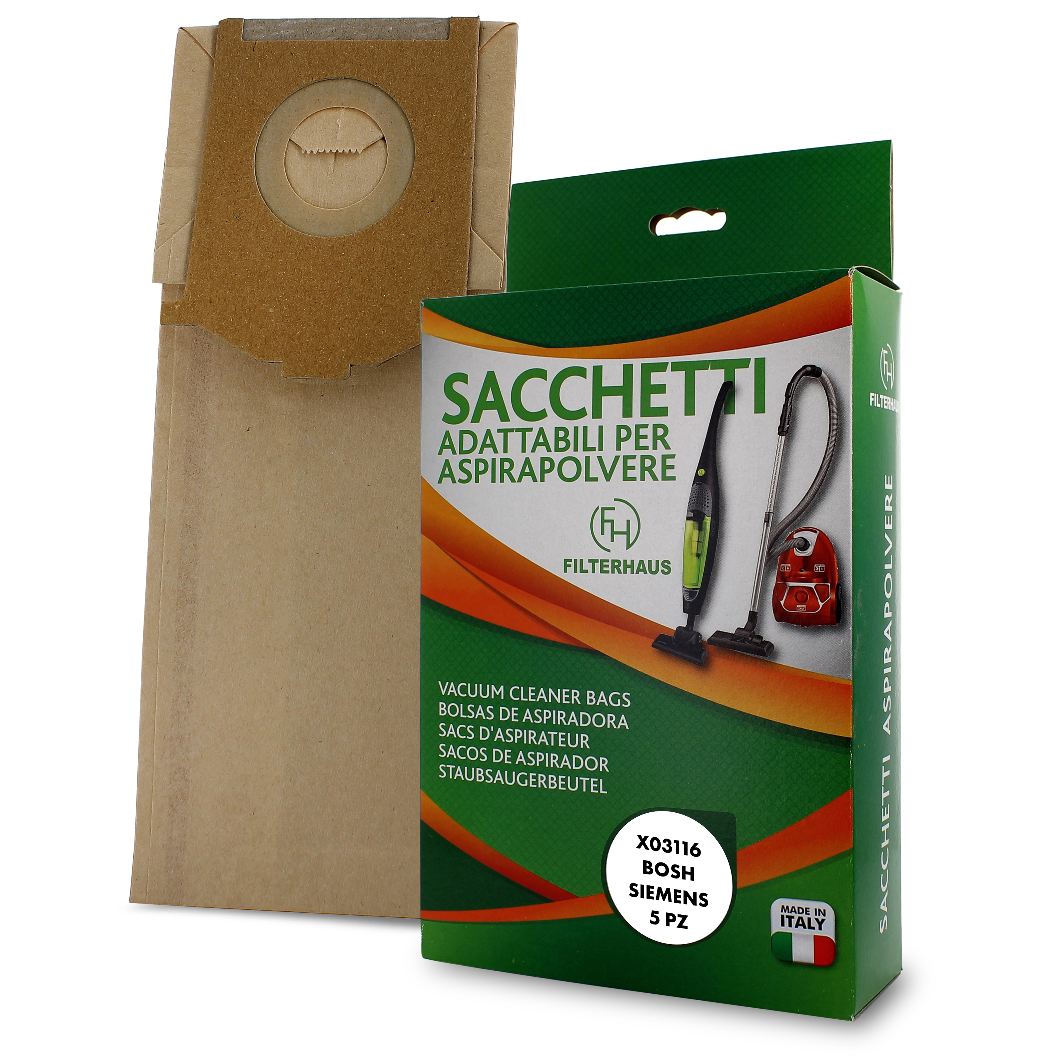 Confezione sacchetti per aspirapolvere in scatola da 5 pz per modello BHS4 adatt