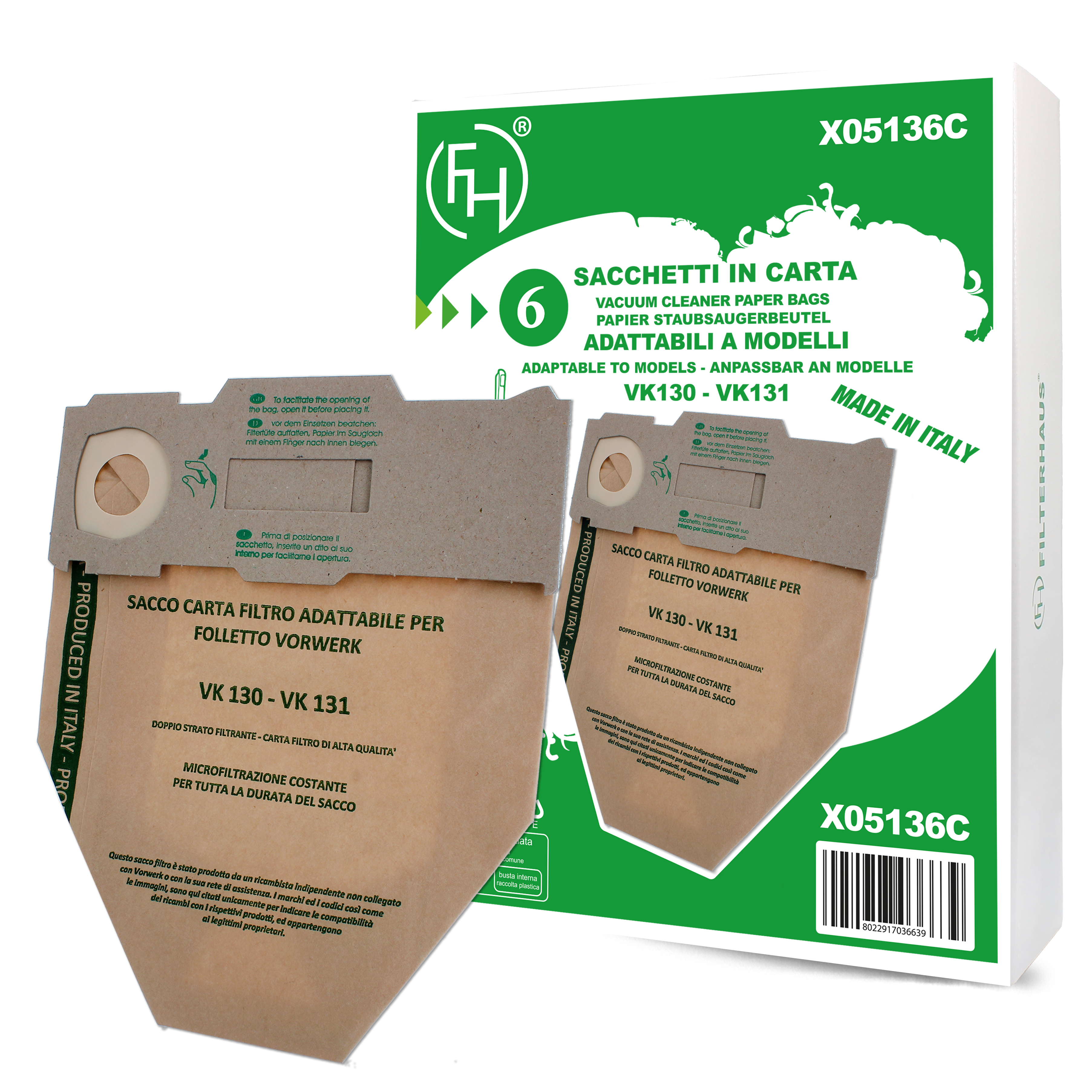 Sacchetti in carta con chiusura scorrevole adattabili a modelli VK130 e VK131 MA