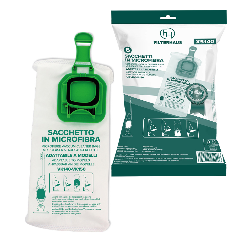 Confezione sacchetti in microfibra per aspirapolvere in busta da 6 pz adattabili