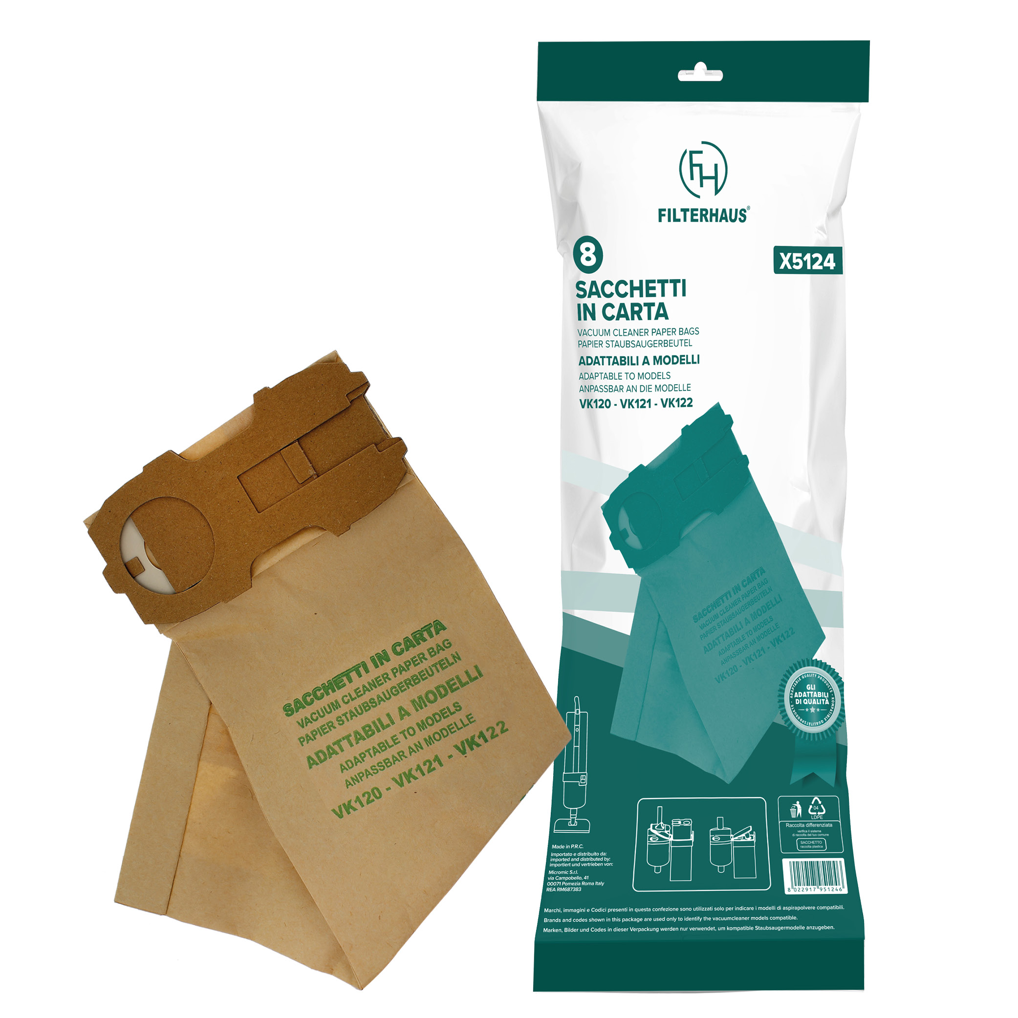 Sacchetti in carta con chiusura scorrevole adattabili a modelli VK120 VK121 e VK