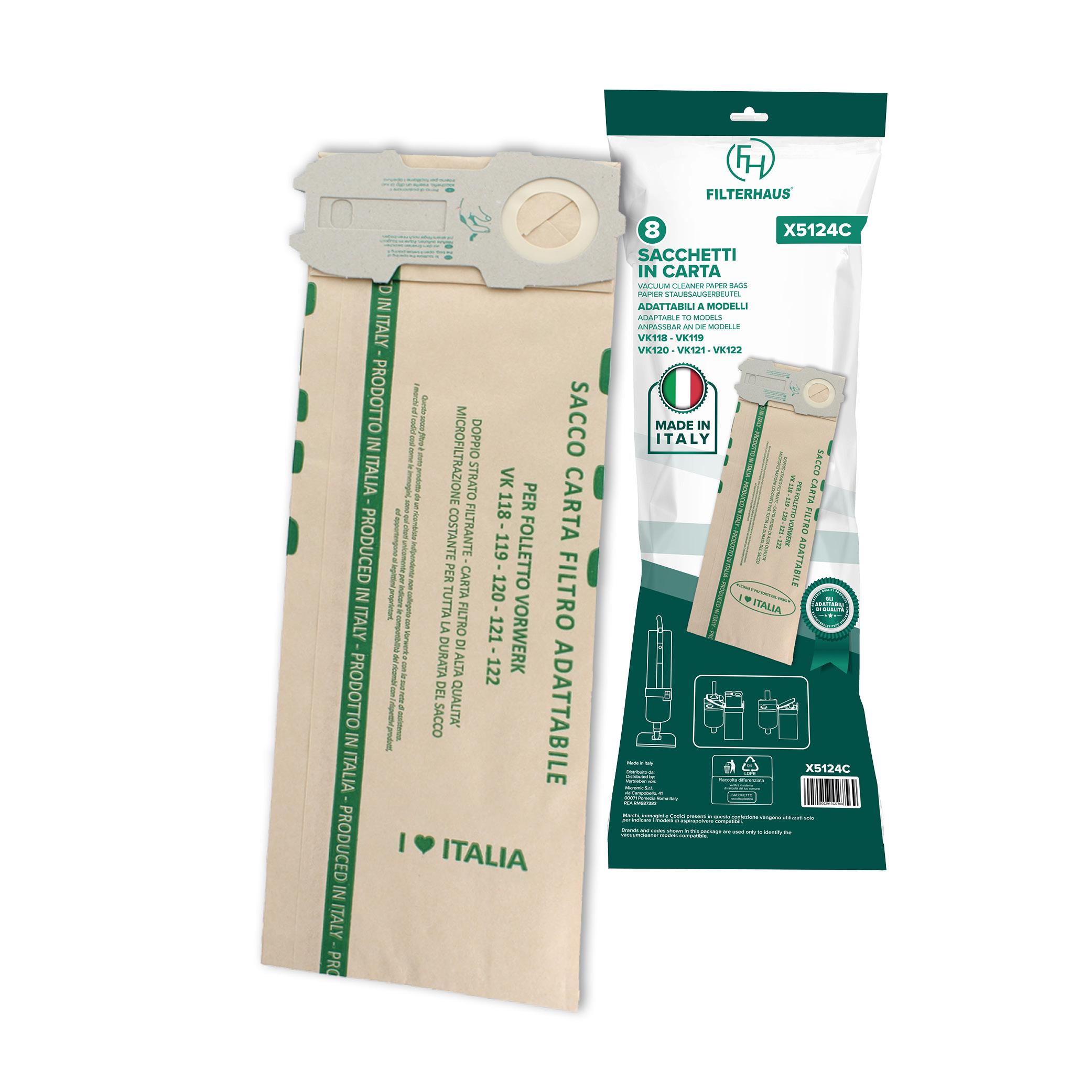 Sacchetti in carta con chiusura scorrevole adattabili a modelli VK120 VK121 e VK