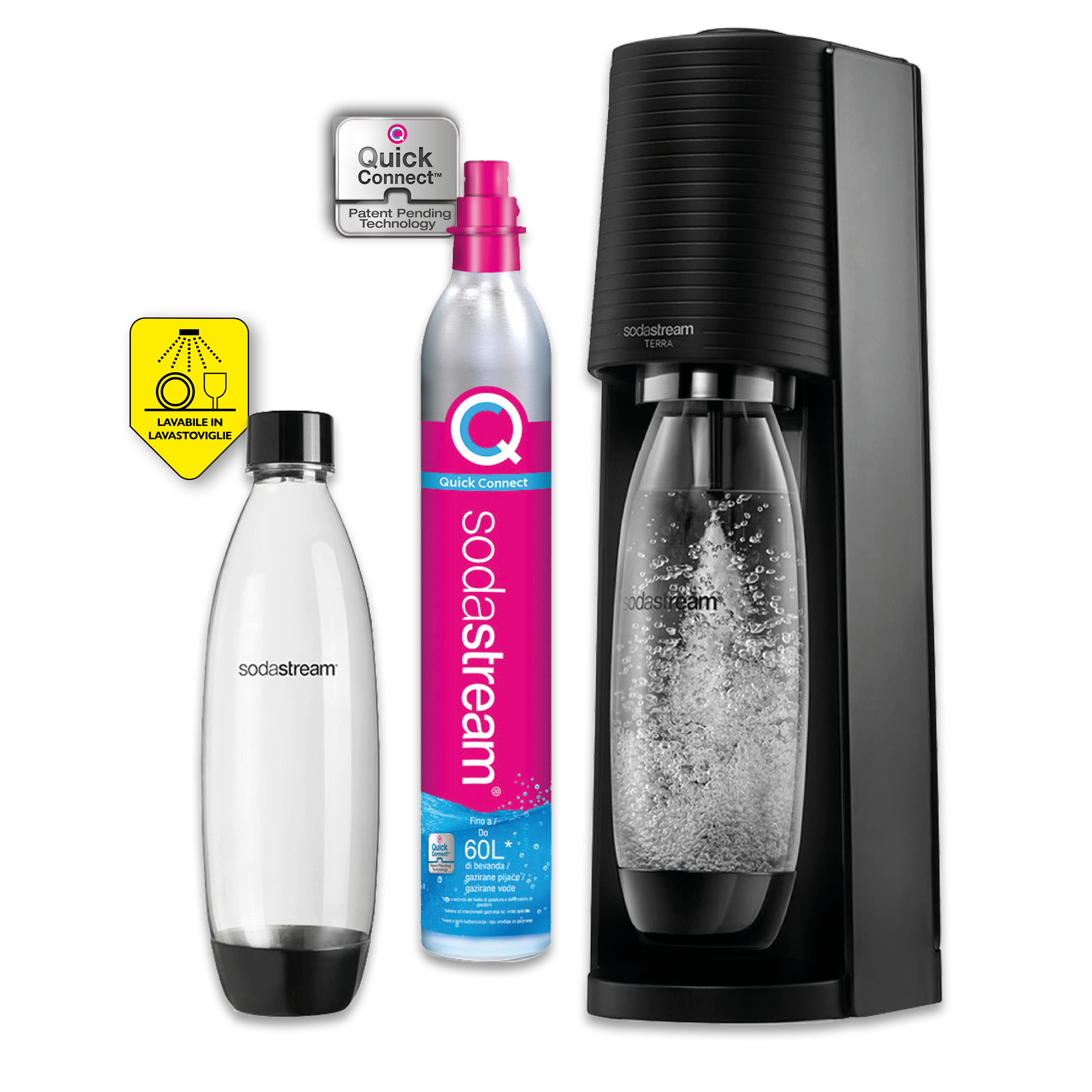Gasatore terra black single pack confezione dotata di 1 gasatore,1 bottiglia da
