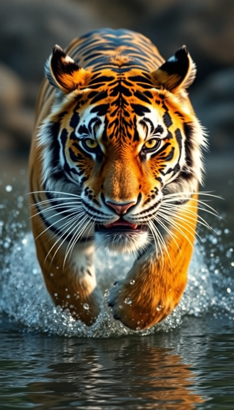 tiger running in waters