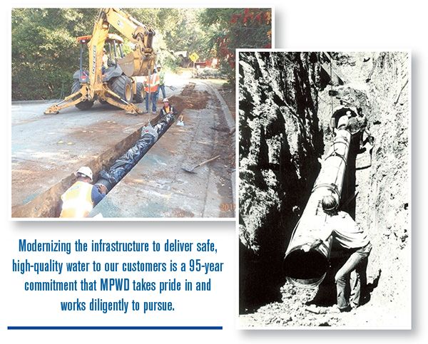 Image of MPWD workers installing new water main lines recently and in the past.