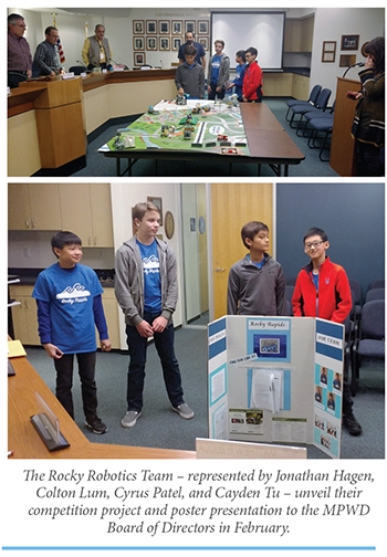 Photos of Rocky Robotics Team making a presentation to the MPWD Board of Directors 