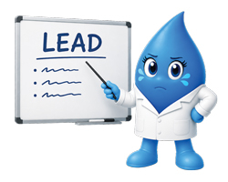 Penny Drop at the whiteboard teaching about drinking water and lead.