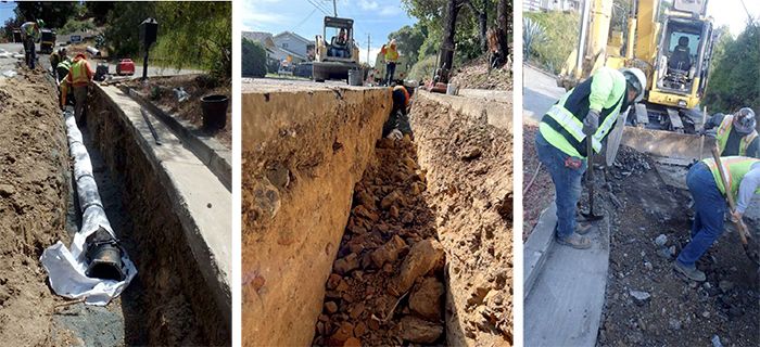 Photos of construction work on the Hastings / Vine / Belmont Water Main Improvements Project