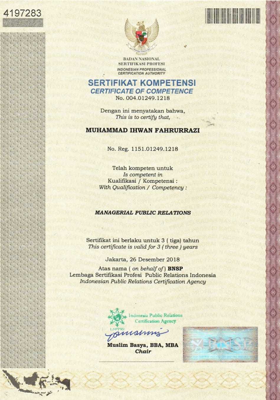 Certificate of Competence Public Relations