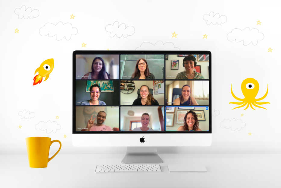 Six happy Minders on a Mac screen.