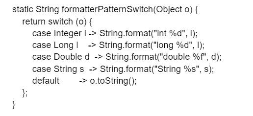 Java 19 pattern matching for switch code example