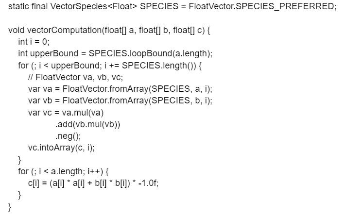 Java 19 vector API code example 