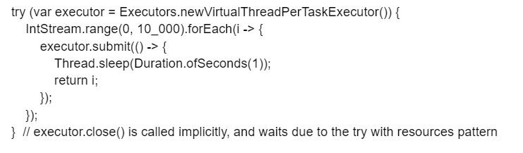 Java 19 virtual threads code