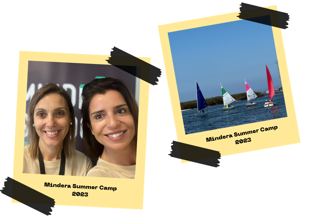 Two polaroid style images, the first with a picture of two of our team, the second with a picture of some sailing boats.