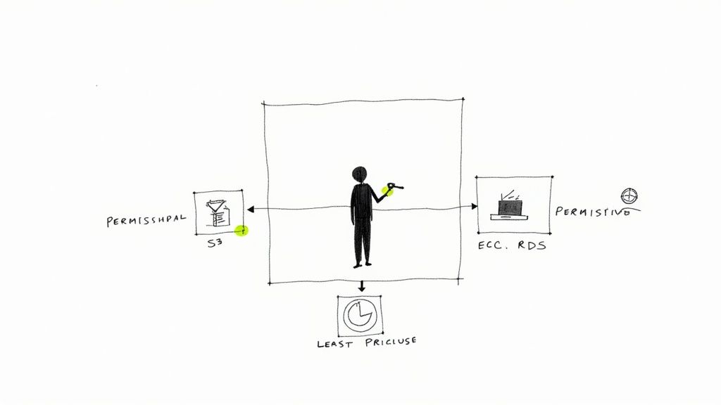An illustrative graphic emphasizing the importance of granting only necessary permissions within AWS IAM.