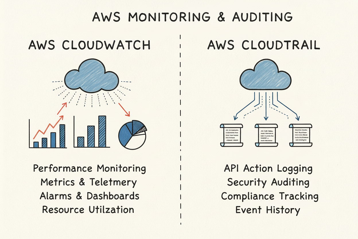 Infographic about aws cloudwatch vs cloudtrail