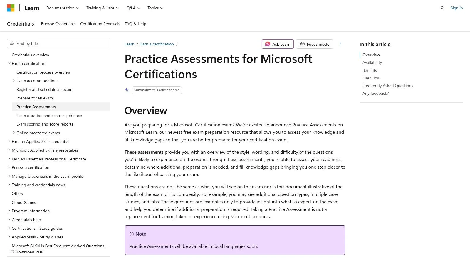 Microsoft Learn: Official AZ-900 Practice Assessment Screenshot of the Microsoft Learn AZ-900 practice assessment interface.