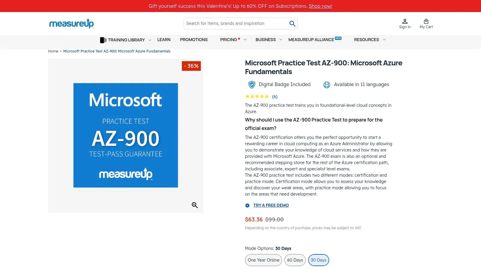 MeasureUp: High-Fidelity AZ-900 Exam Simulation Screenshot of MeasureUp's AZ-900 practice test interface, showing a question and answer options.