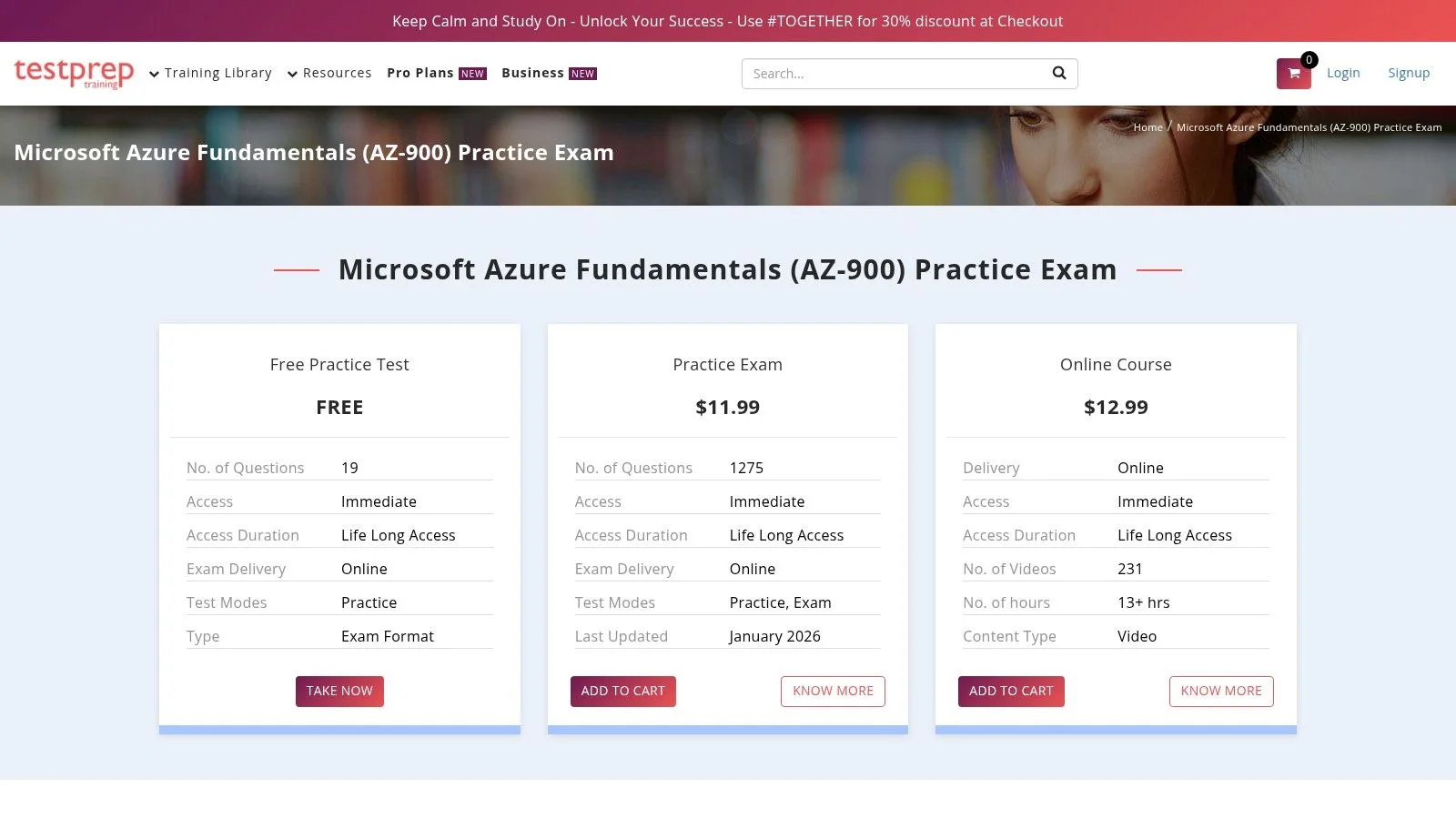 High-Volume Practice: Drilling AZ-900 Concepts Screenshot of a high-volume practice exam platform interface, showing multiple-choice questions.