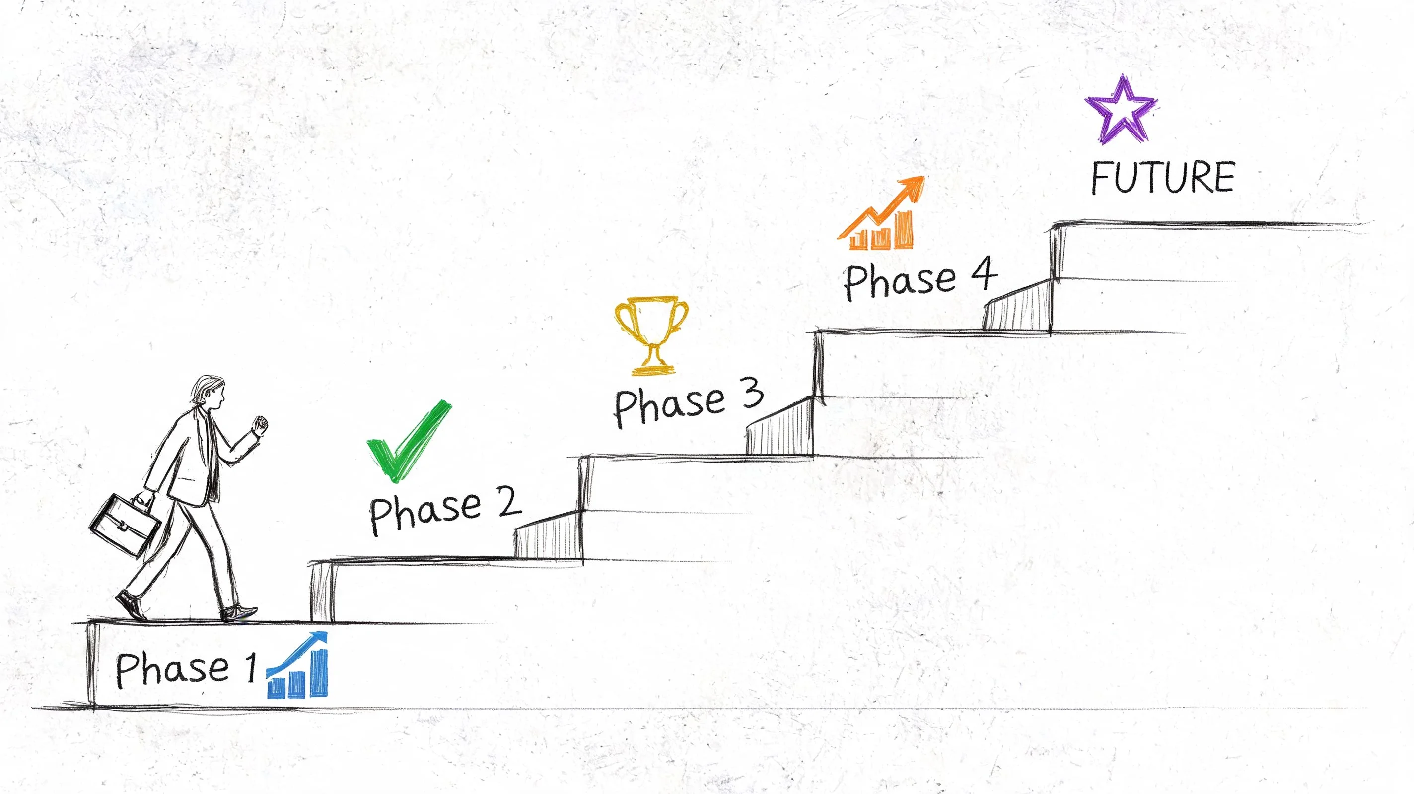 Illustration of a person walking up steps, symbolizing career advancement.