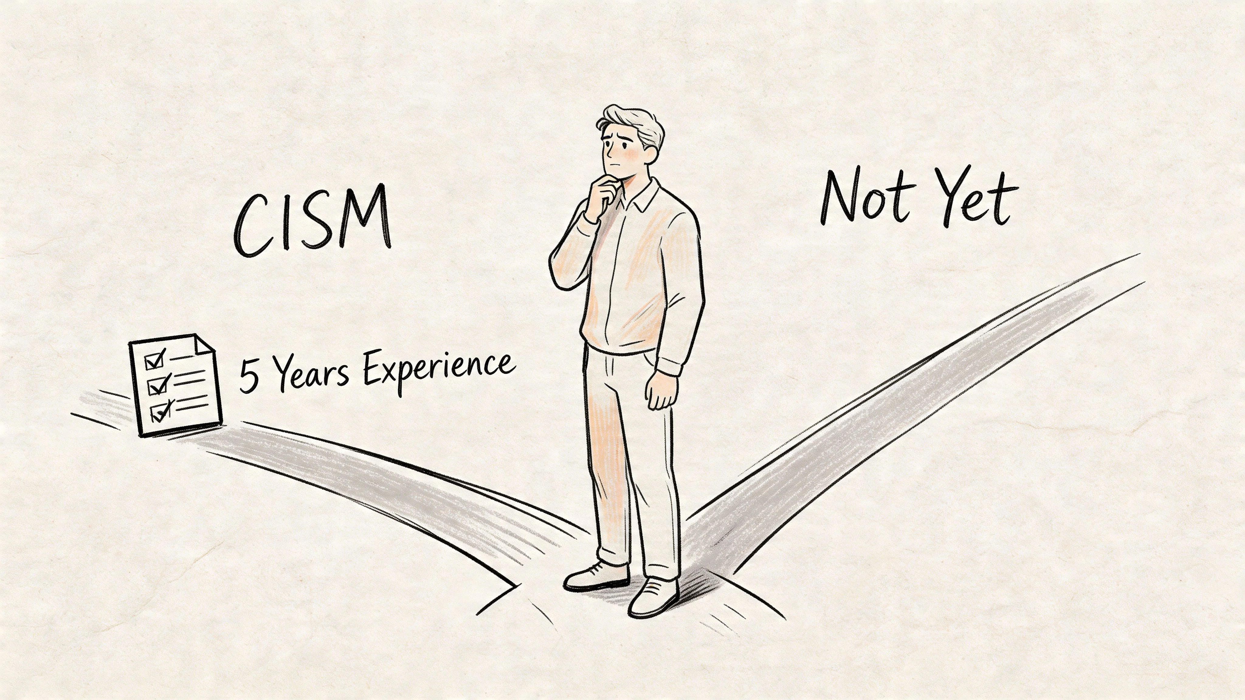 Person at a crossroads, considering CISM certification.