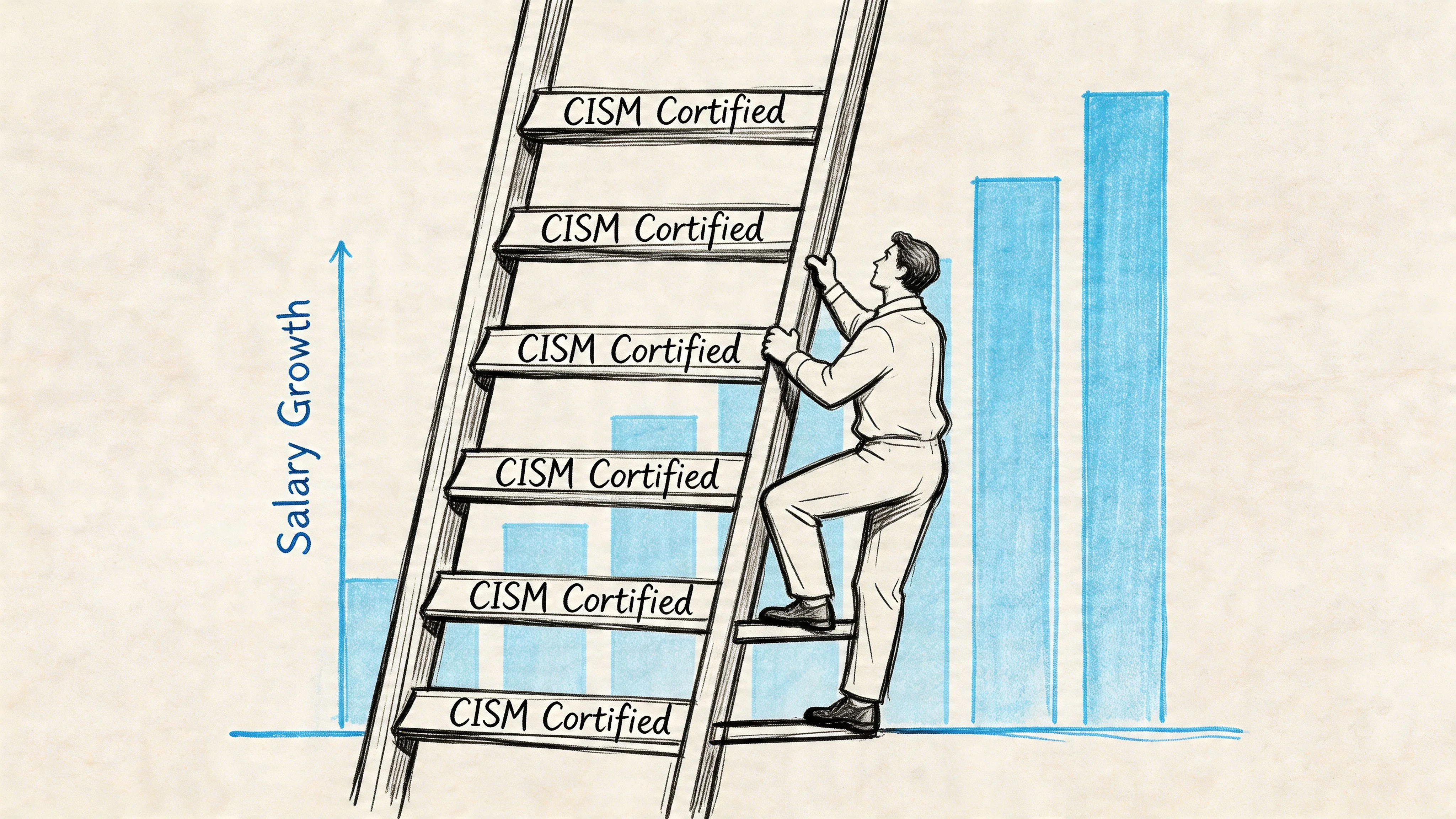 Person climbing a ladder, symbolizing career growth with CISM certification.