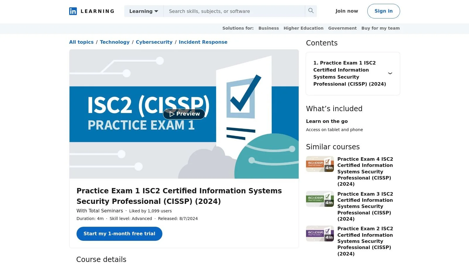 LinkedIn Learning – CISSP Practice Exams (Total Seminars)