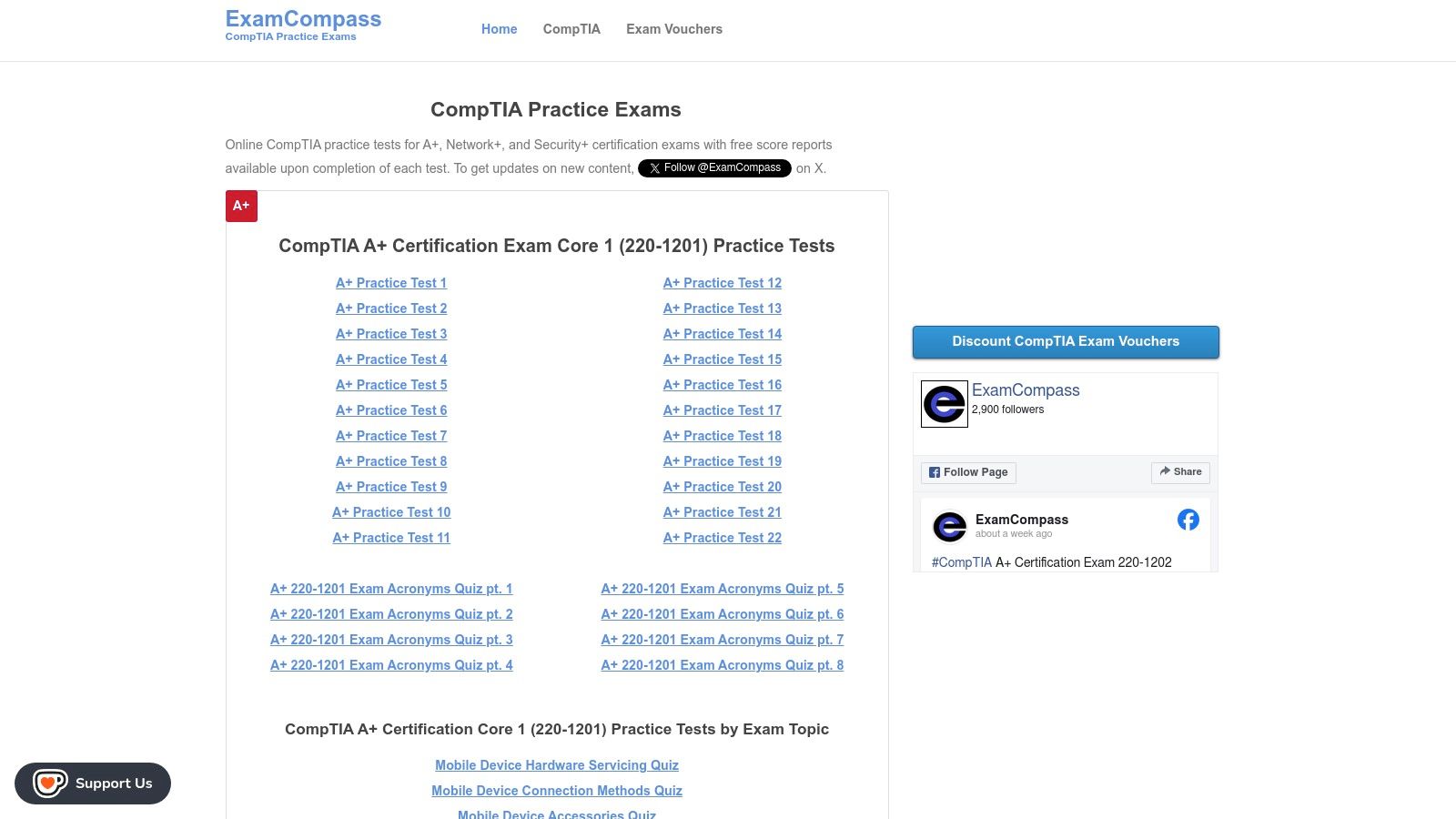 ExamCompass Interface for A+ Quizzes