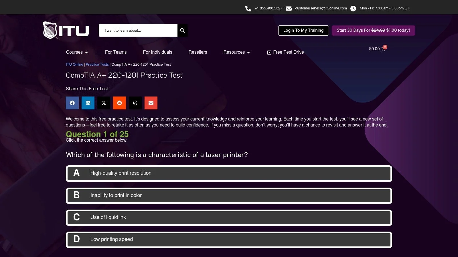 ITU Online – Free A+ 220-1201 Practice Test