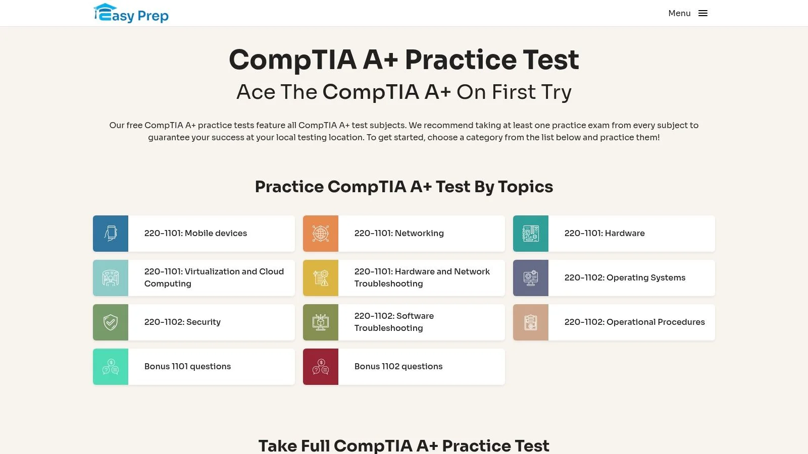 Easy-Prep – Free A+ Practice by Topic and Full Tests