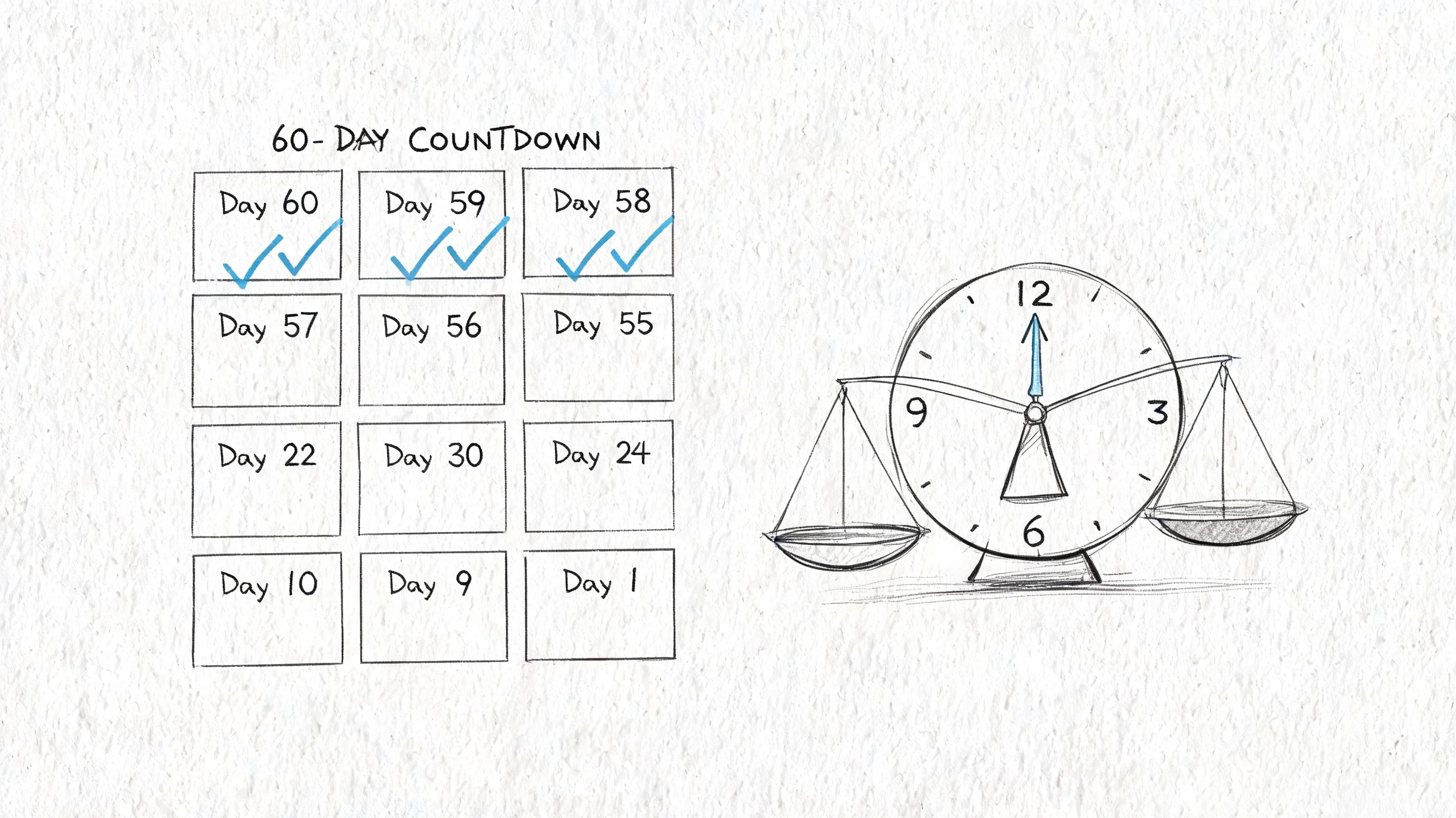 Hand-drawn calendar for a 60-day study countdown.
