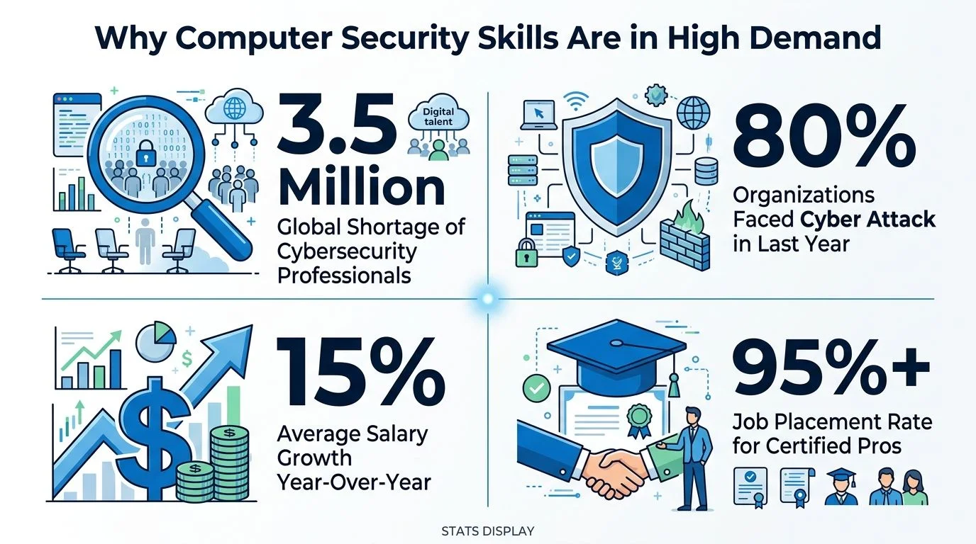 Infographic showing high demand for cybersecurity professionals.