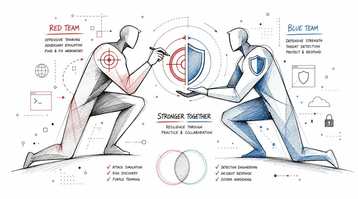 Illustration of Red Team attacker and Blue Team defender.