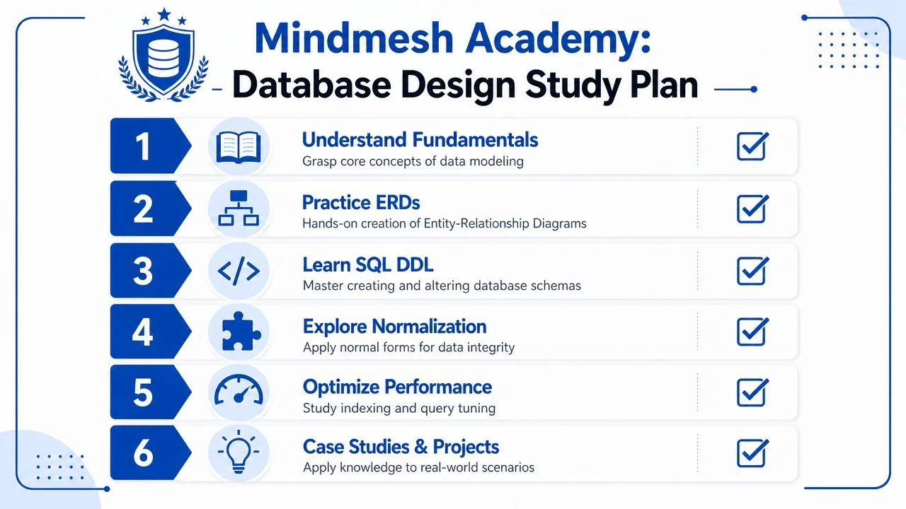 MindMesh Academy study plan for database design.