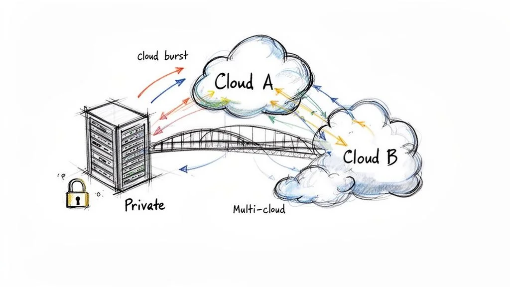 A cloud adoption summary infographic showing 96% public cloud, 84% private cloud, and 32% AWS share.