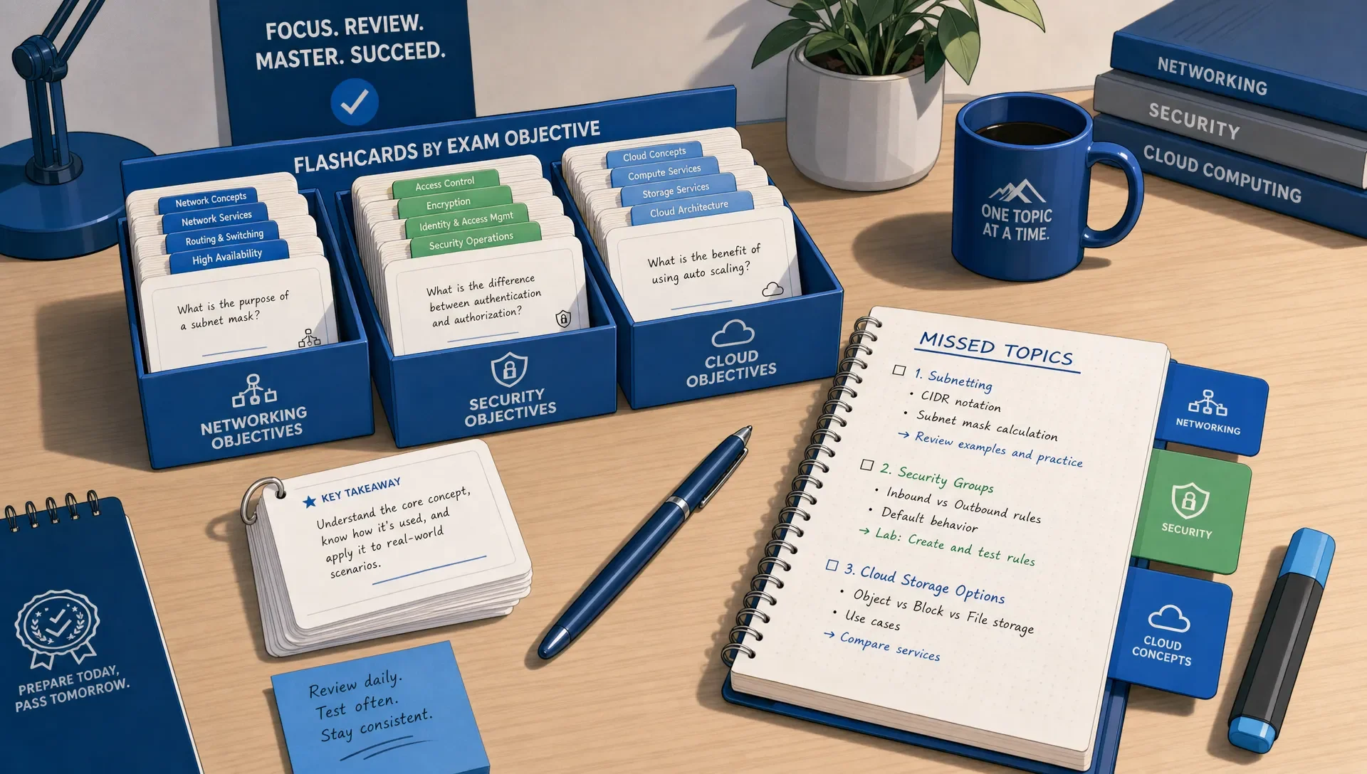 Person studying with flashcards and notes.