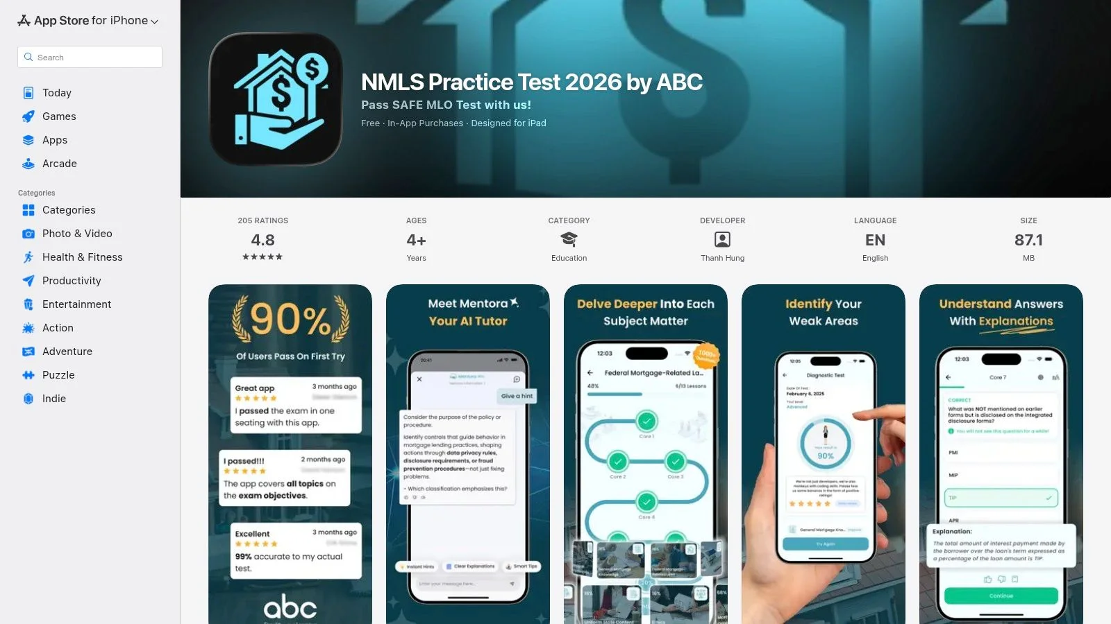 NMLS Practice Test 2026 (ABC App) — iOS App (Freemium)